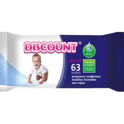 Салфетки влажные Дисконт (63шт) для дитей с экстрактом алое (27штпак)