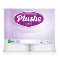 Туалетная бумага PLUSHE Classic 2-х сл. 18м  Белое сплошное (4рул/уп)(12уп/пак)