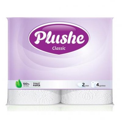 Туалетная бумага PLUSHE Classic 2-х сл. 18м  Белое сплошное (4рул/уп)(12уп/пак)