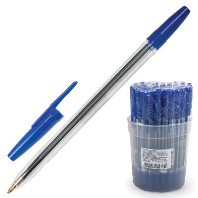 Ручка шариковая Стамм "Оптима" синяя, 1мм, прозрачный корпус(50шт/уп)