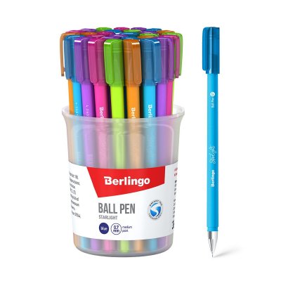 Ручка шариковая Berlingo "Starlight", синяя, 0,7мм, игольчатый стержень, прорезиненный корпус ассорт