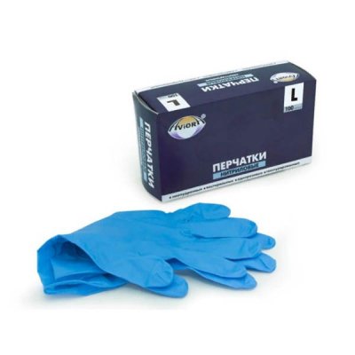 Перчатки нитриловые неопудр.смотровые Голубые AVIORA L (100шт/уп)  (10уп/пак) 