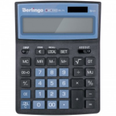 Калькулятор настольный Berlingo "City Style", 16 разр., двойное питание, 205*155*28, черный/голубой