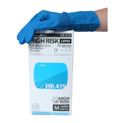 Перчатки латекс. HIGH RISK МANUAL HR419 М /10упх50шт/ (10) голубые