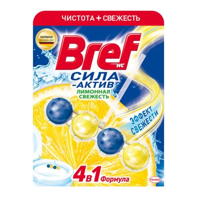 Блок туалетный подвесной твердый 50 г BREF (Бреф) Сила-Актив "Лимонная свежесть", 2312463 