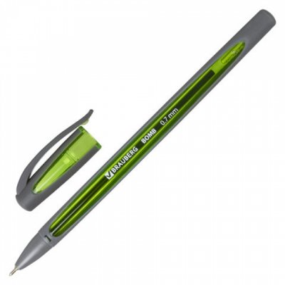 Ручка шариковая масляная BRAUBERG "BOMB GT Metallic", СИНЯЯ, прорезин. корпус ассорти, 0,7мм, 143348